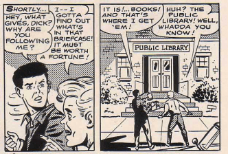 From "Mystery of the Million-Dollar Briefcase", author and source unknown, United States, 1960s. Panels 5-6. Via Nick Page (16 February 2011). From "Mystery of the Million-Dollar Briefcase", author and source unknown, United States, 1960s. Panels 5-6. Via Nick Page (16 February 2011).
