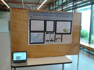 Photo of the Online Attention to Digital Humanities Publications (#DH2014) poster as set up in the exhibition space