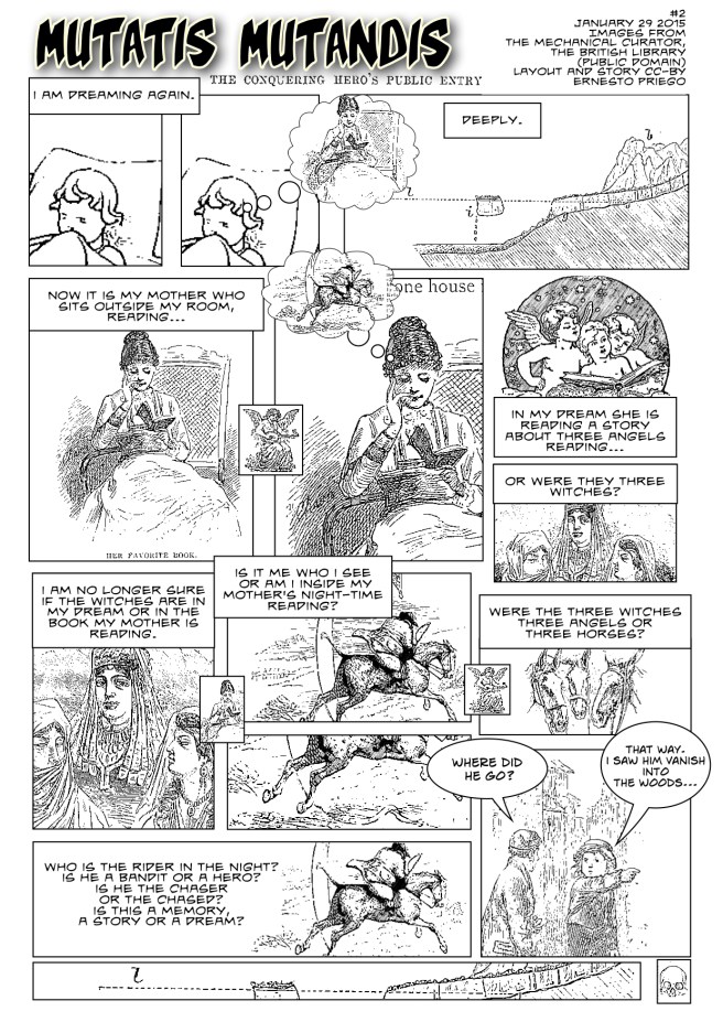 Click to enlarge. Mutatis Mutandis #2. A comic by Ernesto Priego. Images from the Mechanical Curator, the British Library  (public domain)  Layout and story CC-BY Ernesto Priego. 