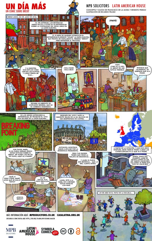 de la Mora, F., Priego, E., Peláez, R., Behar, M. P., and Rocha, D., 2018. Un día más: un cómic sobre Brexit. Available from: https://doi.org/10.6084/m9.figshare.6166238