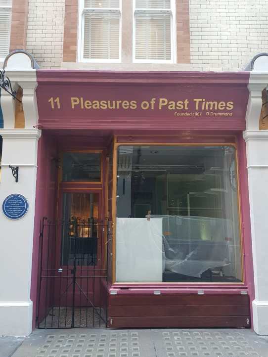Storefront of Pleasures of Past Times,  11 Cecil Court, London WC2N 4EZ 
