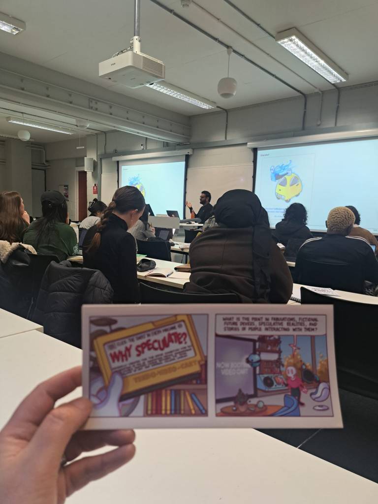 Why Specualte? Viraj distributed hard-copy examples of his comics in several formats for students to examine